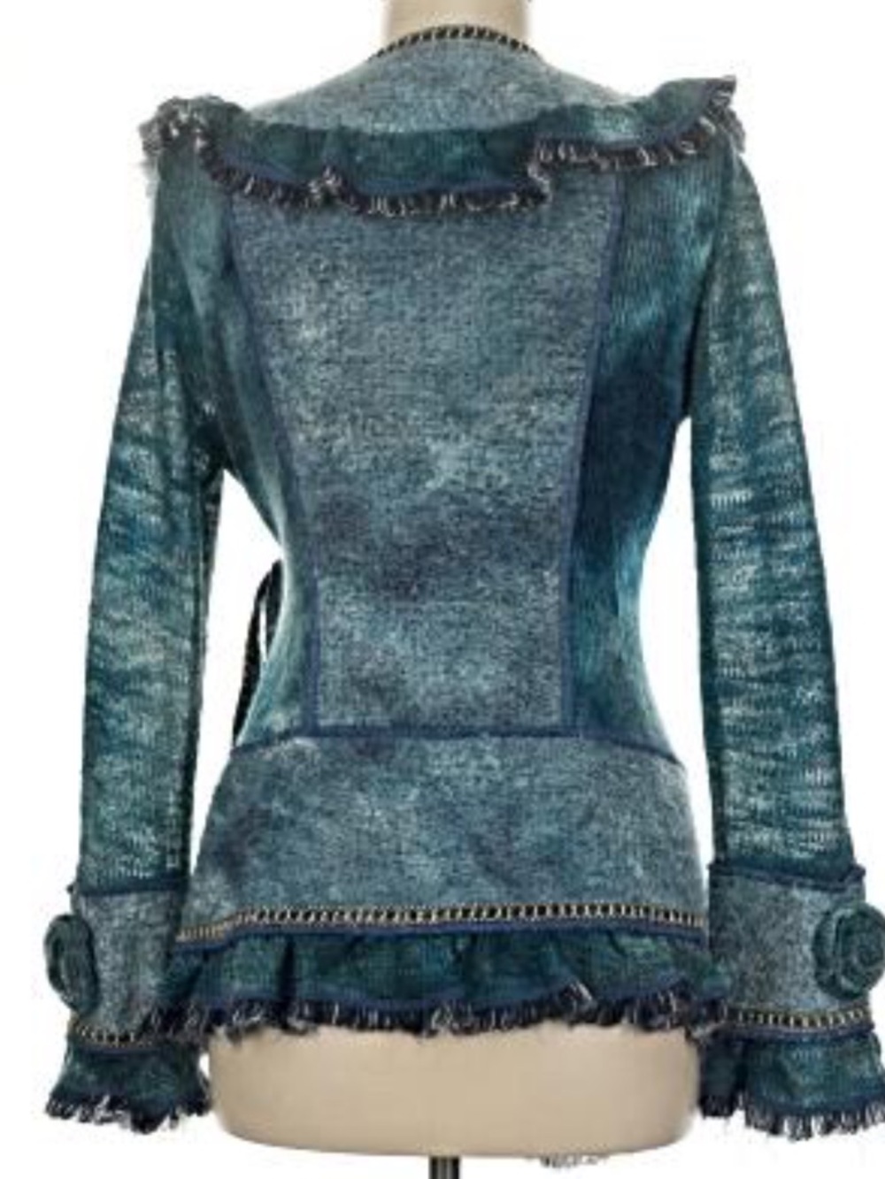Stylish Boston Proper Teal Textured Wrap Cardigan Jacket Rosette Detail Size M - Picture 6 of 12